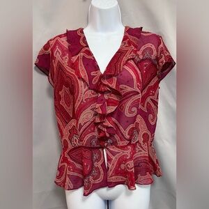 Victoria's Secret Women Ruffle Peplum Blouse Sheer‎ Red Short-Sleeve Size Medium